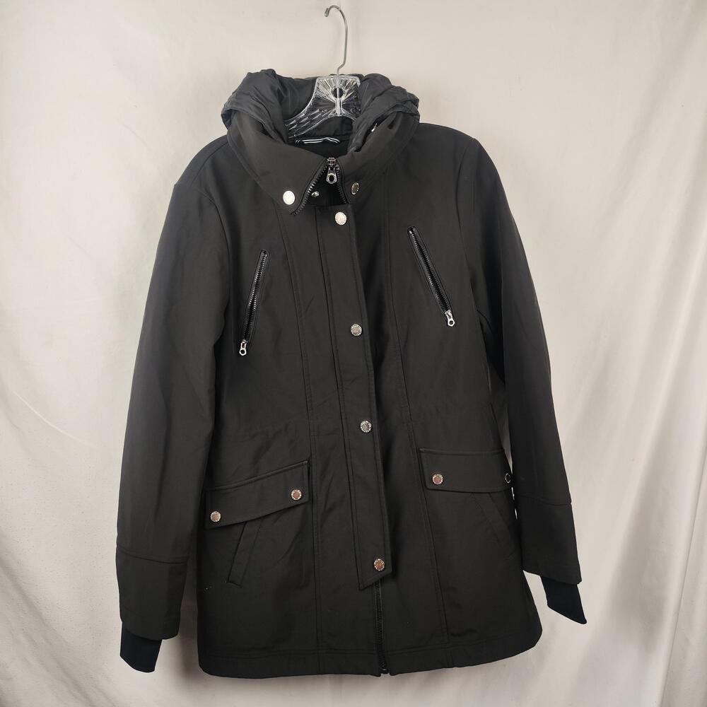 Nautica Parka Coat Mens Medium Black Hooded Insulated Zip Pockets Winter